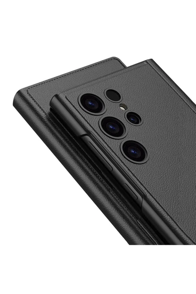 zore Galaxy S24 Ultra Kılıf Kamera Korumalı Suni Deri Tasarım Zore Droga Standlı Kartlıklı Kapaklı Kılıf- - 2