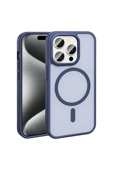 zore iPhone 15 Pro Max Kılıf Magsafe Şarj Özellikli Mat Arka Yüzey Zore Sio Kapak-Lacivert ürün görseli