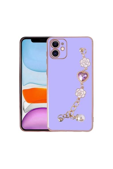 wenixs aksesuar iPhone 12 Uyumlu El Tutamaçlı Kamera Korumalı CSK Zore Taka Silikon Kılıf-Mor ürün görseli