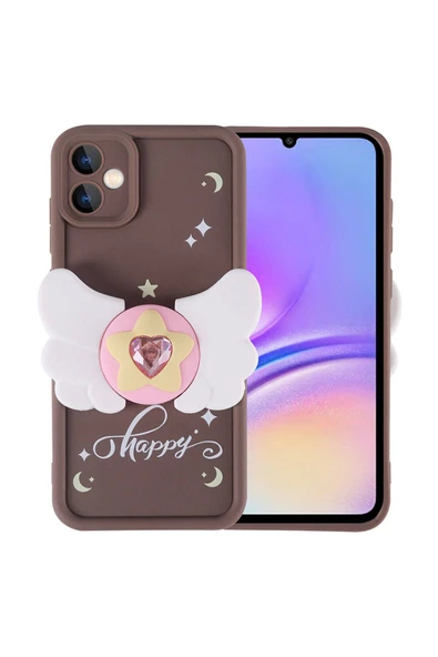 zore Galaxy A05 Kılıf Kamera Korumalı Figür Tasarımlı Zore Kapya Kapak-Koyu Kahve