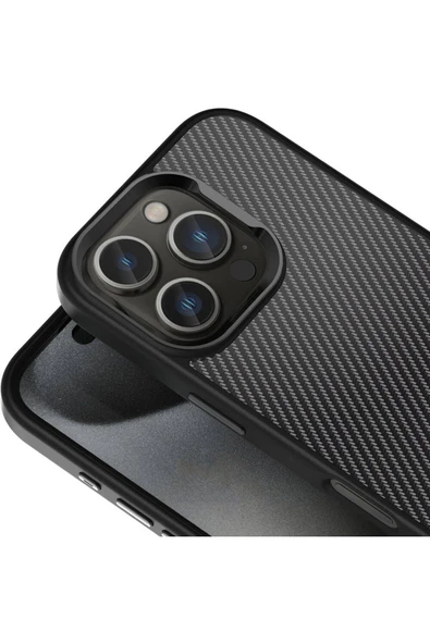 zore Apple iPhone 16 Pro Max Kılıf Karbon Fiber Görünümlü Parlak Kamera Çerçeveli Zore Venus Kapak