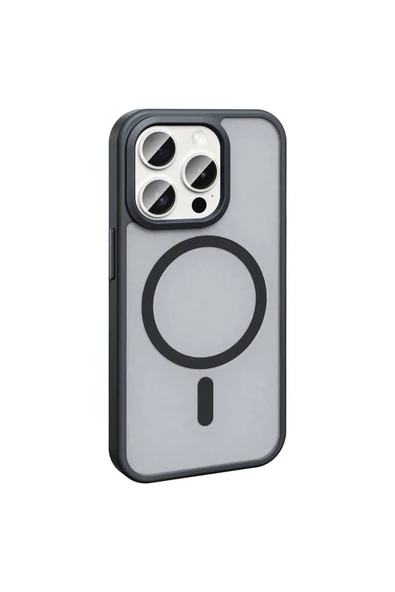 zore iPhone 15 Pro Max Kılıf Magsafe Şarj Özellikli Mat Arka Yüzey Zore Sio Kapak-Lacivert - Resim 5