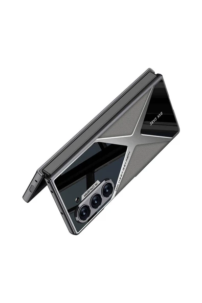 Zeyline Galaxy Z Fold 6 Kılıf Ultra İnce Kamera Korumalı PC + Deri Arka Yüzey Zore X-Pro Kapak-Siyah - 2