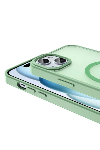 zore iPhone 15 Plus Kılıf Magsafe Şarj Özellikli Mat Arka Yüzey Zore Sio Kapak-Gri - Resim 3