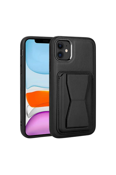 BTHM STORE iPhone 11 Uyumlu Kartlıklı Standlı Pu Deri BTH Memo Kılıf-Siyah ürün görseli