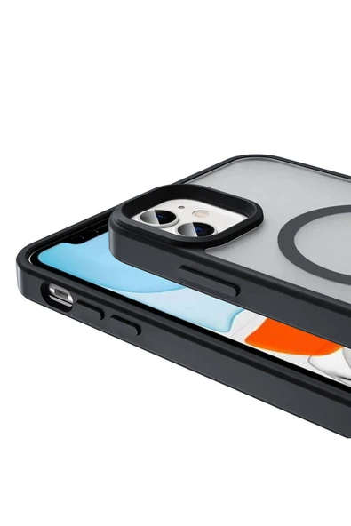 Resveq iPhone 12 Kılıf Magsafe Şarj Özellikli Mat Arka Yüzey Zore Sio Kapak-Lacivert - Resim 6