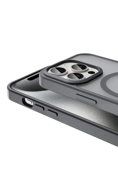 zore iPhone 15 Pro Max Kılıf Magsafe Şarj Özellikli Mat Arka Yüzey Zore Sio Kapak-Lacivert - Resim 2