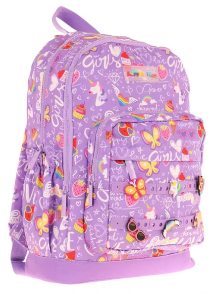 Kaukko Kids Dört Bölmeli Kız Çocuk Silikon Aksesuarlı Mor İlkokul Çantası - Resim 7