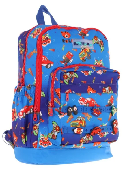 Kaukko Kids Dört Bölmeli Erkek Çocuk Silikon Aksesuarlı Mavi Kırmızı İlkokul Çantası - Resim 7