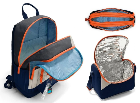 Coral High İlkokul ve Ortaokul Okul Çanta Üçlüsü - Erkek Çocuk, Lacivert Bej Renkli Çizgili - Resim 5