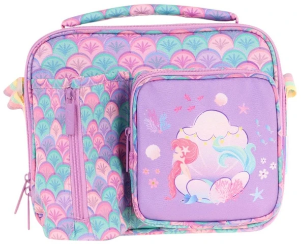 Kaukko Kız Çocuk, Mor Yeşil, Denizkızı Baskılı Isı Yalıtımlı Üç Bölmeli (Matara Cepli) Okul Beslenme Çantası L7225 - 2
