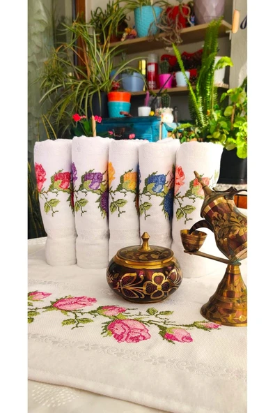 Z&N STYLE Annem Ribella 50x90 Cm. Jakarlı Kanaviçe Nakışlı Çeyizlik Lüks Havlu Seti 6'lı - 3