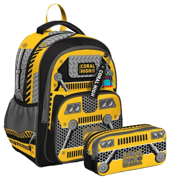 Coral High İlkokul Sırt Çantası ve İki Bölmeli Kalemlik - Erkek Çocuk - Siyah Sarı Robot - Resim 4