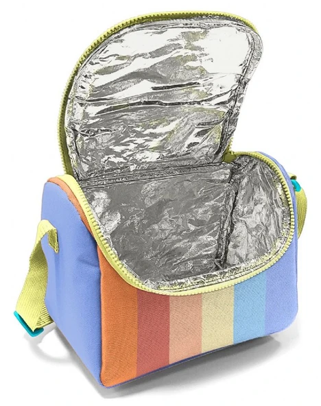 Coral High İlkokul Kız Çocuk Okul Beslenme Çantası, Turuncu Sarı Mavi Renkli Çizgili, Termoslu (Isı Yalıtımlı) - Resim 4