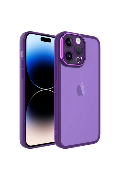 zore iPhone 14 Pro Max Uyumlu Kamera Korumalı Transparan BRT Post Kılıf-Derin Mor ürün görseli