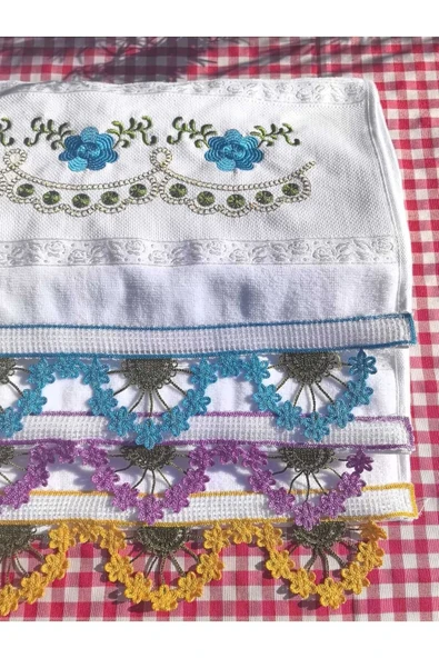 Peacock 3'lü Güpürlü ,nakışlı , Çeyize Uygun , Hediyelik El Havlusu %100 Pamuk - 6