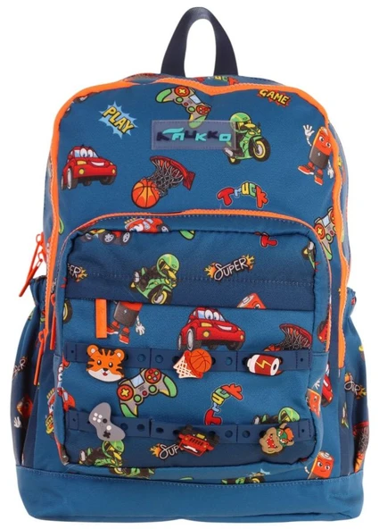 Kaukko Kids Dört Bölmeli Erkek Çocuk Silikon Aksesuarlı Lacivert Turuncu İlkokul Çantası - Resim 2