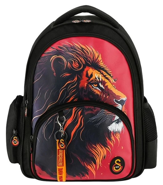 Galatasaray Erkek Çocuk Üç Gözlü Okul Sırt Çantası - Suni Deri Üzerine Aslan Baskılı - ME25560 ürün görseli