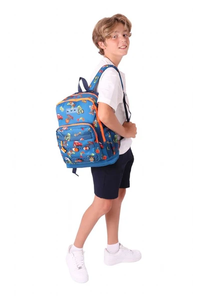 Kaukko Kids Dört Bölmeli Erkek Çocuk Silikon Aksesuarlı Lacivert Turuncu İlkokul Çantası - Resim 5