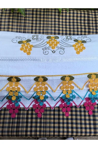 Peacock Çeyizlik işlemeli el havlusu , yüksek kalite güpürlü - 7