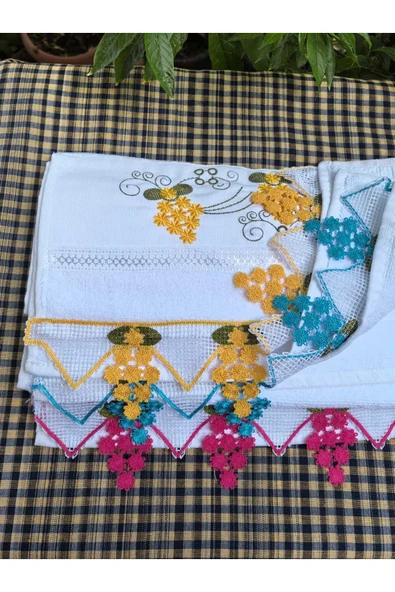 Peacock Çeyizlik işlemeli el havlusu , yüksek kalite güpürlü - 9