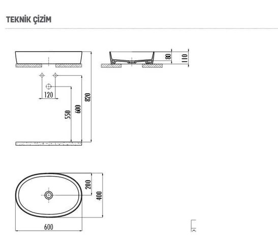 LP160 Loop Oval Çanak Lavabo 40x60 cm Mat Siyah - 6
