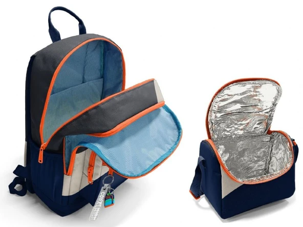 Coral High İlkokul ve Ortaokul Sırt Çantası ve Beslenme Seti - Erkek Çocuklar İçin Lacivert Bej Renkli Çizgili - Resim 5