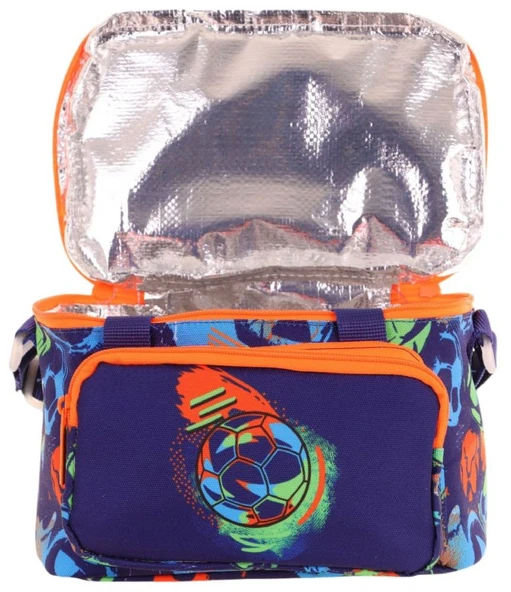 Kaukko Kids Thermo Isı Yalıtımlı Erkek Çocuk Futbol Topu Baskılı Lacivert Turuncu Beslenme Çantası L7269 (İki Bölmeli) - Resim 3