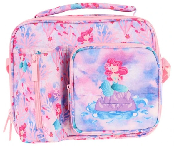 Kaukko Kız Çocuk, Pembe Mavi, Denizkızı Desenli Isı Yalıtımlı Üç Bölmeli (Matara Cepli) Okul Beslenme Çantası L7217 - 2