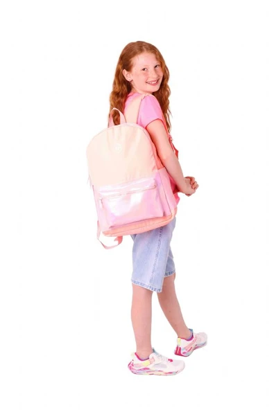 Kaukko Cube Üç Bölmeli Kız Çocuk Somon Okul Çantası - K1820 - Resim 5