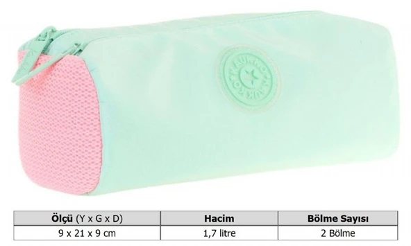 Kaukko İki Bölmeli Kız Çocuk Okul Kalem Çantası - Su Yeşili Pembe - K2737 - Resim 3