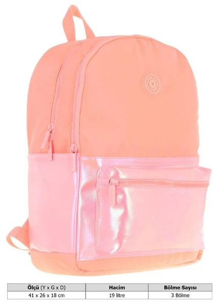 Kaukko Cube Üç Bölmeli Kız Çocuk Somon Okul Çantası - K1820 - Resim 4