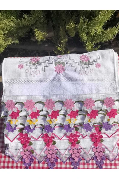 Peacock Güpürlü , Nakışlı , Çeyizlik el Havlusu Karışık 7 adet - 3
