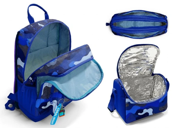 Coral High İlkokul ve Ortaokul Okul Çanta Üçlüsü - Erkek Çocuk, Mavi Lacivert Kamuflaj - Resim 2