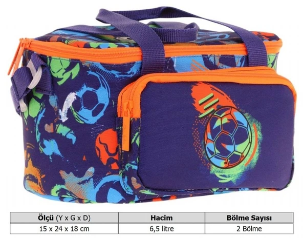 Kaukko Kids Thermo Isı Yalıtımlı Erkek Çocuk Futbol Topu Baskılı Lacivert Turuncu Beslenme Çantası L7269 (İki Bölmeli) - Resim 4