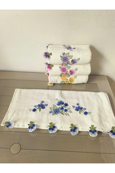Peacock Küpeli İşlemeli El Havlusu Çeyizlik Nakışlı 50x90