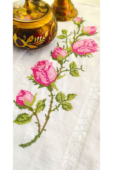 Z&N STYLE Annem Ribella 50x90 Cm. Jakarlı Kanaviçe Nakışlı Çeyizlik Lüks Havlu Seti 6'lı - 6
