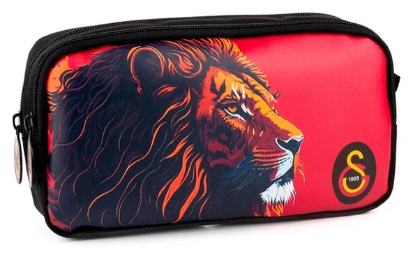 Galatasaray Suni Deri Üzerine Aslan Baskılı Erkek Çocuk İki Bölmeli Kalem Çantası - ME25563 ürün görseli