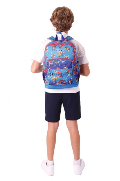 Kaukko Kids Dört Bölmeli Erkek Çocuk Silikon Aksesuarlı Mavi Kırmızı İlkokul Çantası - Resim 12