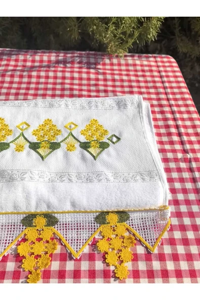 Peacock Güpürlü ,nakışlı , %100 Pamuk , Çeyize Uygun , Hediyelik El Havlusu %100 Pamuk - 2