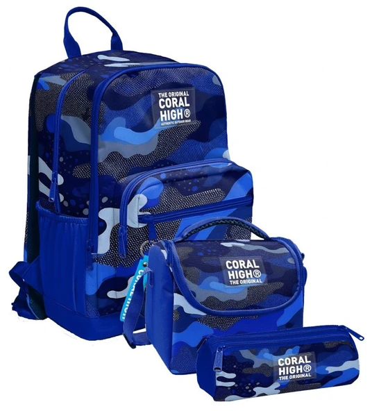 Coral High İlkokul ve Ortaokul Okul Çanta Üçlüsü - Erkek Çocuk, Mavi Lacivert Kamuflaj - Resim 4