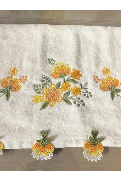 Peacock Küpeli İşlemeli El Havlusu Çeyizlik Nakışlı 50x90 - 2