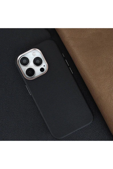 ezotech iPhone 15 Pro Max Kılıf Magsafe Şarj Özellikli PU Deri Zore Adora Kapak-Koyu Gri - Resim 5