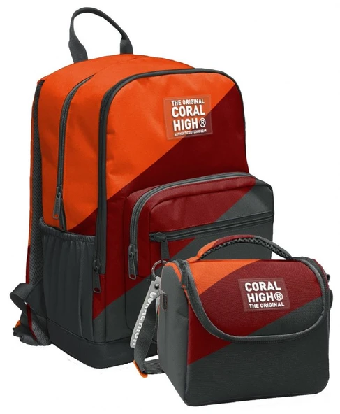 Coral High İlkokul ve Ortaokul Sırt Çantası ve Beslenme Seti - Erkek Çocuklar İçin Turuncu Bordo Gri Renkli - 4