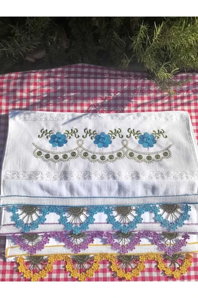Peacock 3'lü Güpürlü ,nakışlı , Çeyize Uygun , Hediyelik El Havlusu %100 Pamuk - 2