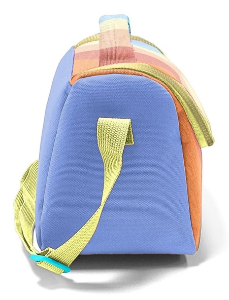 Coral High İlkokul Kız Çocuk Okul Beslenme Çantası, Turuncu Sarı Mavi Renkli Çizgili, Termoslu (Isı Yalıtımlı) - Resim 3