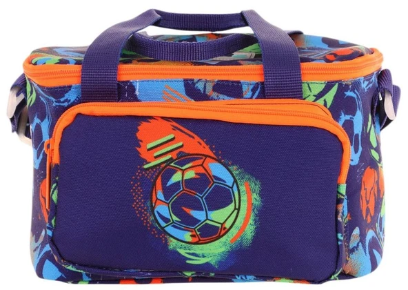 Kaukko Kids Thermo Isı Yalıtımlı Erkek Çocuk Futbol Topu Baskılı Lacivert Turuncu Beslenme Çantası L7269 (İki Bölmeli) - Resim 2