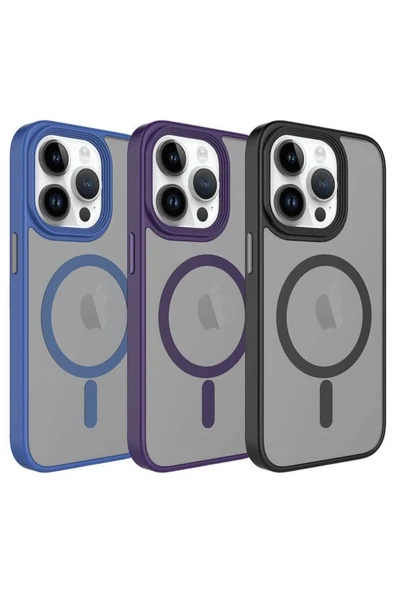 Zeyline iPhone 13 Pro Uyumlu Mat Arka Yüzey Wireless Şarj Özellikli ZYL Flet Magsafe Kılıf-Derin Mor - Resim 2