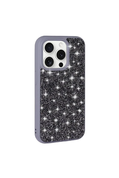 KILIFTECH iPhone 15 Pro Max Uyumlu Parlak Taşlı Tasarım Pırlanta Zore Kılıf-Gri ürün görseli