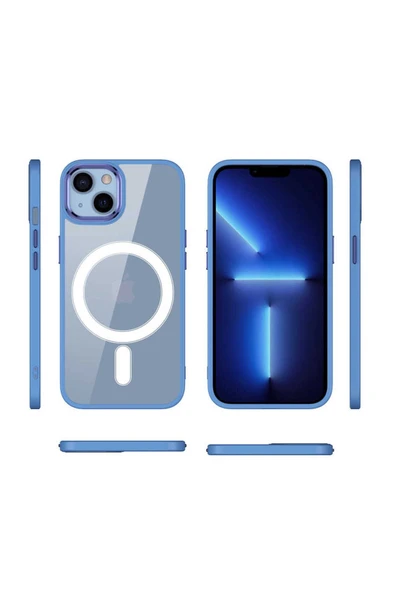 SAFA iPhone 13 Uyumlu Wireless Şarj Özellikli Zore Krom Magsafe Silikon Kılıf-Lavendery Gray - Resim 2